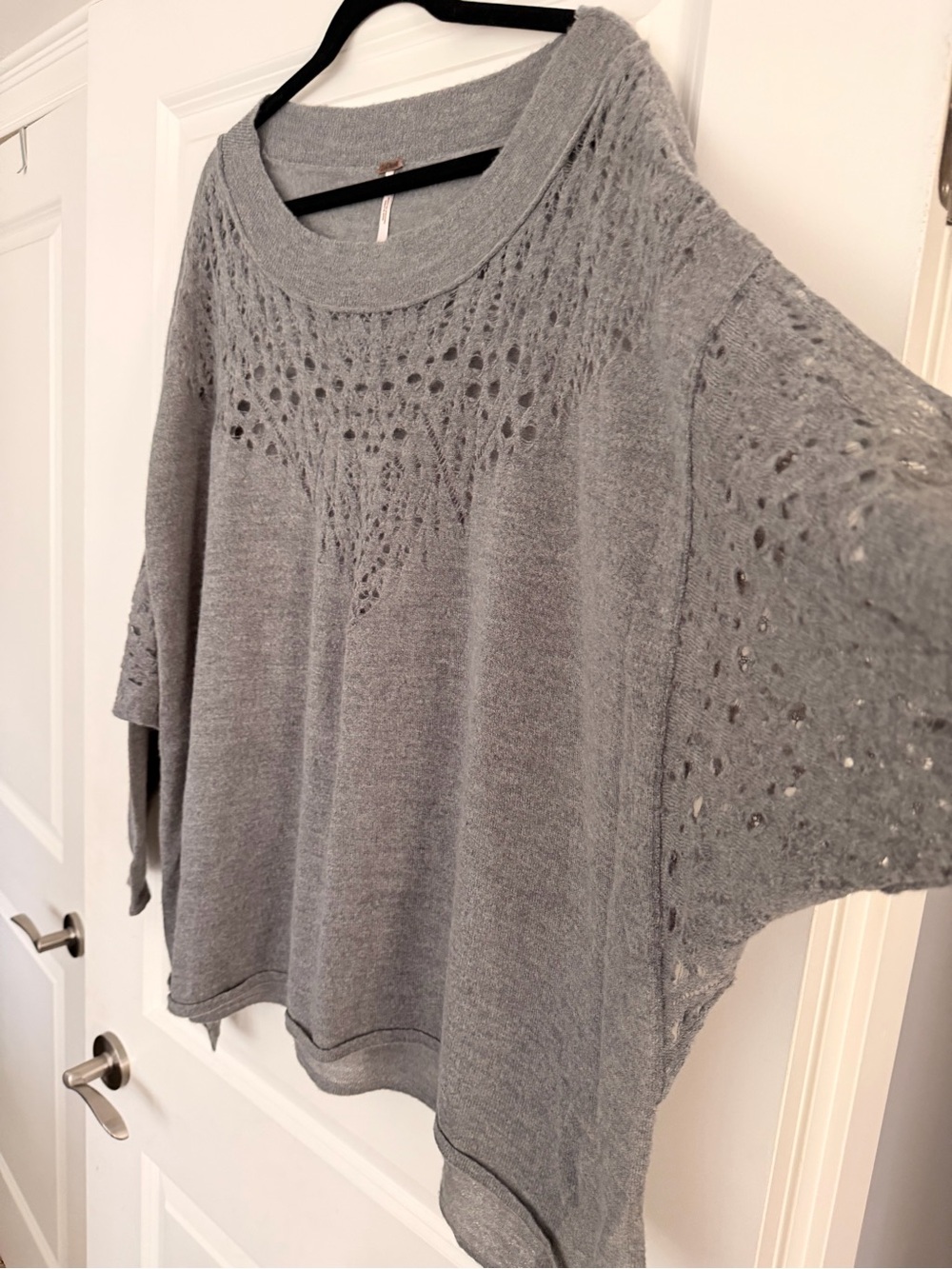 Free People Light Gray Open-Knit Scoop Neck Sweater